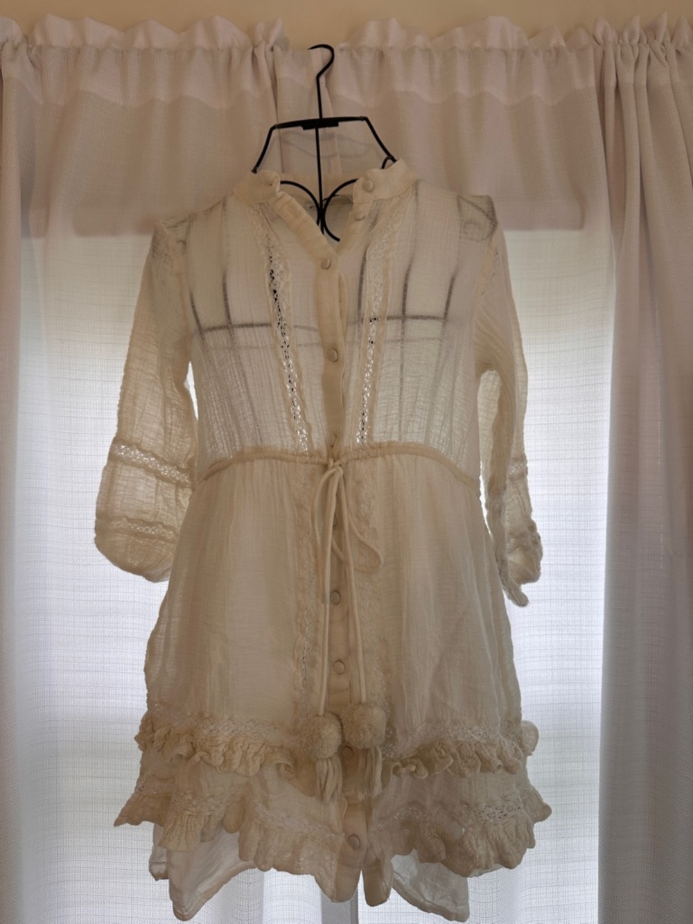 Zara Cream Button-Front Gauze Tunic Mini Dress or Bathing Suit Coverup